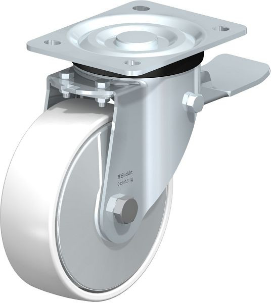 Blickle L-PO 150R-ST-FA Stahlblech-Lenkrolle, mittelschwere Ausführung, mit Anschraubplatte & Feststeller, Polyamid, Weiß, 54874