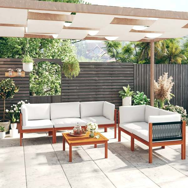 vidaXL 6-tlg. Garten-Lounge-Set mit Kissen Cremeweiß Massivholz Akazie, 3057886