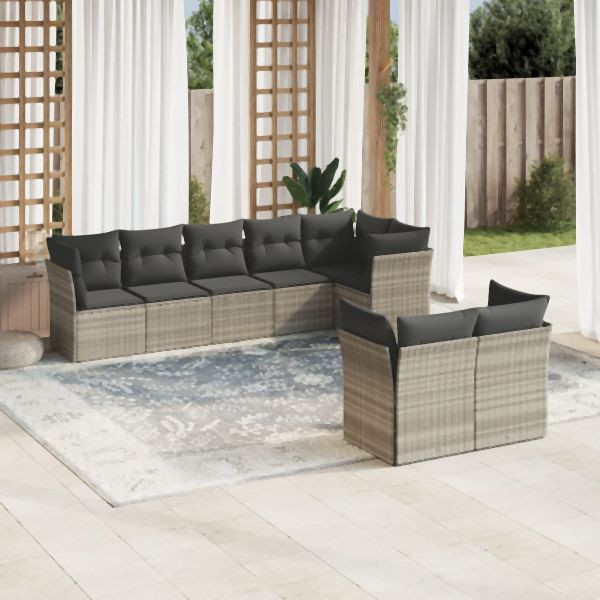 vidaXL 8-tlg. Garten-Sofagarnitur mit Kissen Hellgrau Poly Rattan, 3217912