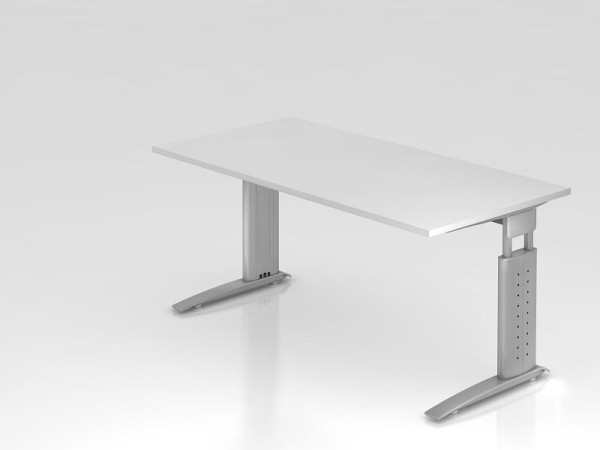 Hammerbacher Schreibtisch C-Fuß 160x80cm Weiß/Silber, Arbeitshöhe 68-86 cm einstellbar, VUS16/W/S