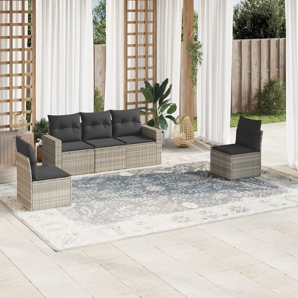 vidaXL 5-tlg. Garten-Sofagarnitur mit Kissen Hellgrau Poly Rattan, 3218782