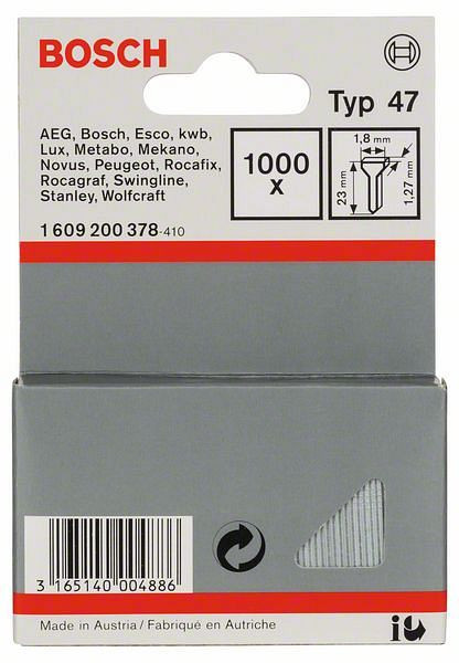 Bosch Tackernagel Typ 47, 1,8 x 1,27 x 23 mm, 1000er-Pack, 1609200378