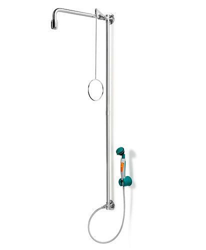 B-SAFETY Körperdusche mit Hand-Augendusche mit 1 Brausekopf, Edelstahl, Wandmontage, BR 863095, DVGW, 305299