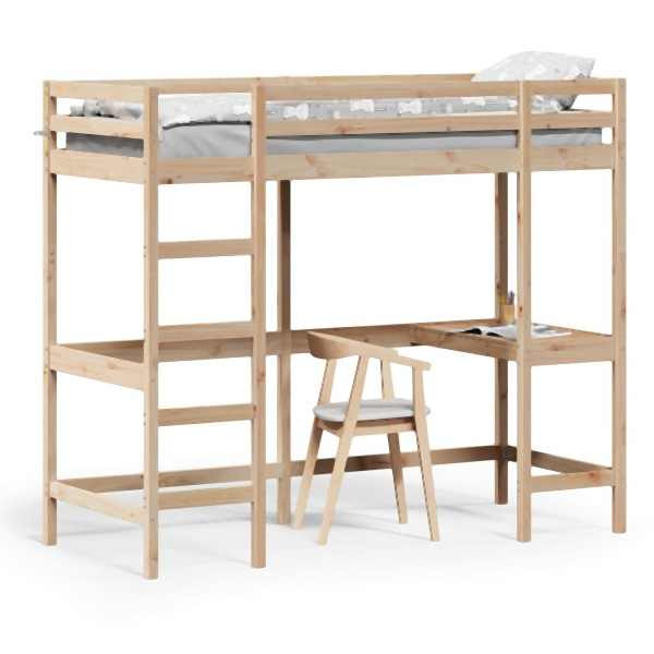 vidaXL Hochbett mit Schreibtisch 80x200 cm Massivholz Kiefer, 842854