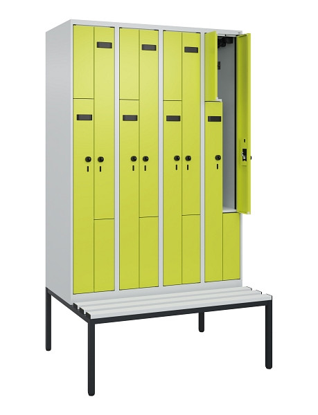C+P Z-Spind Evolo PLUS, 8 Fächer, 2120x1200x815mm, 7035/0024, Drehriegel, Sitzfläche Kunststoff, Sitzbank, 0490537-408 S10069