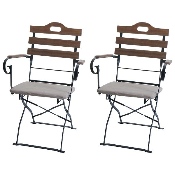 Mendler 2er-Set Biergartenstuhl HWC-J40, Klappstuhl Gartenstuhl, Gastronomie-Qualität Akazie, hellbraun, Polster beige, 120124