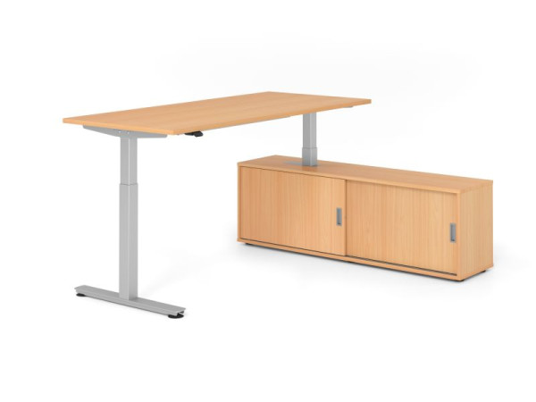 Hammerbacher Schreibtisch XMST19, 180x80cm, Platte: Buche, T-Fuß Gestell Silber, Höhe: 71 - 120 cm, Buche / Buche, VXMST19SB/6/S/6/6