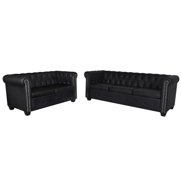 vidaXL Chesterfield-Sofas 2-Sitzer und 3-Sitzer Kunstleder Schwarz, 272249