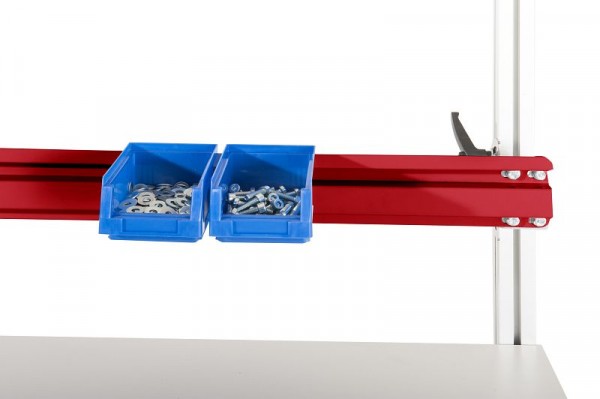 Manuflex ESD-Boxenträgerschiene für Alu-Aufbauportal, in Rubinrot RAL 3003, BxTxH = 1196 x 2 x 100 mm, Rubinrot, LZ8328.3003