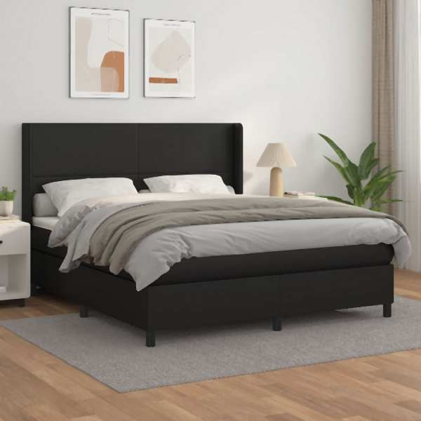 vidaXL Boxspringbett mit Matratze Schwarz 180x200 cm Kunstleder, 3132393