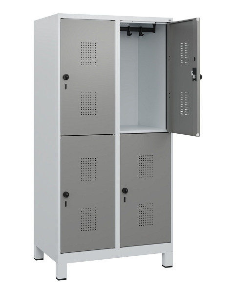 C+P Doppelstöckiger Spind Evolo PLUS, Füße, 4 Fächer, 1630x800x500mm, 7035/0004, Drehriegel, 0493105-22 S10014