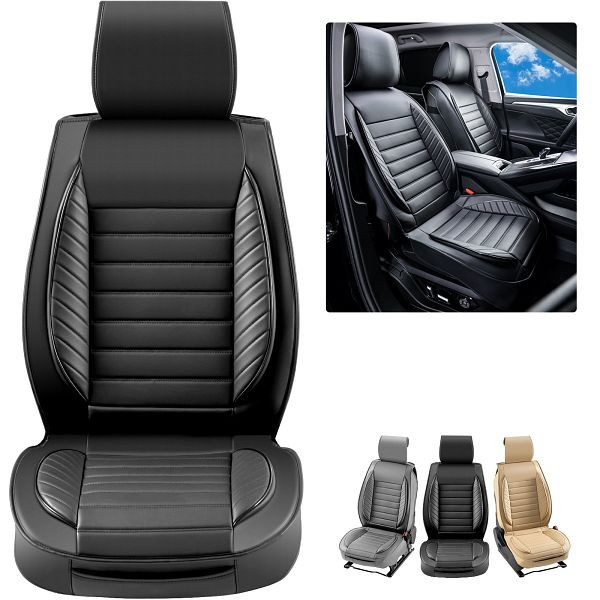 VEVOR Sitzbezüge, Universal Vordersitze, 2 Stück Kunstleder Sitzbezug, Halbgeschlossenes Design, abnehmbare Kopfstütze Airbag, Schwarz, ZTHSPGQHGTYXXDQ91V0