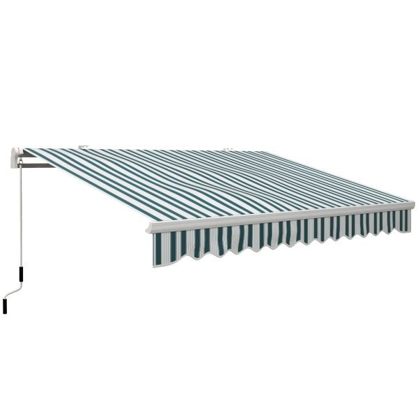 Outsunny manuelle Gelenkarmmarkise 395 cm Markise mit Handkurbel Balkonmarkise Sonnenschutz Wandmontage Balkon Alu Weiß+Grün 395 x 245 cm, 840-151YG
