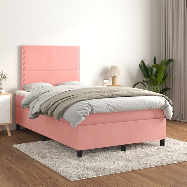 vidaXL Boxspringbett mit Matratze Rosa 120x200 cm Samt, 3142958