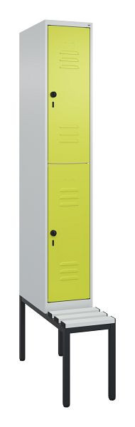 C+P Doppelstöckiger Spind Classic PLUS, Bank, 2120x300x815mm, 7035/0024, Drehriegel, mit untergebauter Sitzbank, 0803507-10 S10115