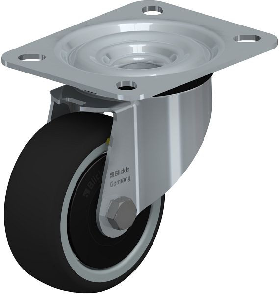 Blickle LE-PATH 80K-ELS-FK Stahlblech-Lenkrolle mit Anschraubplatte, Thermoplastisches Polyurethan, Grau, 852149