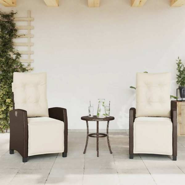 vidaXL Gartensessel mit Fußteil 2 Stück Verstellbar Braun Poly Rattan, UV-beständig, 365242