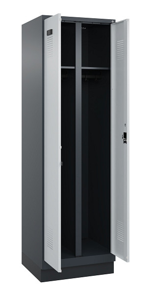 C+P Schwarz-Weiß-Spind Evolo PLUS, mit Sockel, 2 Abteile, 1950x600x500mm, 7016/7, Frontfarbe RAL 7035 Lichtgrau, Zylinderschloss, 049022-20 S10044