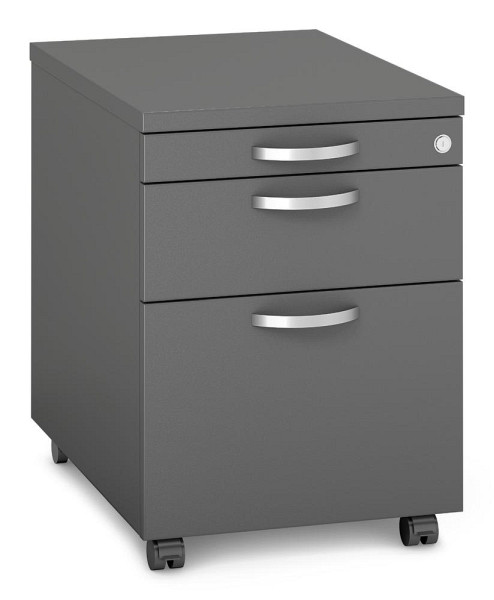 Deskin Rollcontainer MULTI M pro, Anthrazit, 435 x 600 x 600 mm, 1 + 1 Schübe + 1 Hängeregistratur, 333363