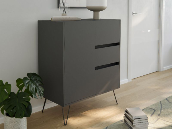 Posseik Sideboard Industrial K 80cm 3 Schubladen 1 Tür Grafit, PN2088X0000003DE