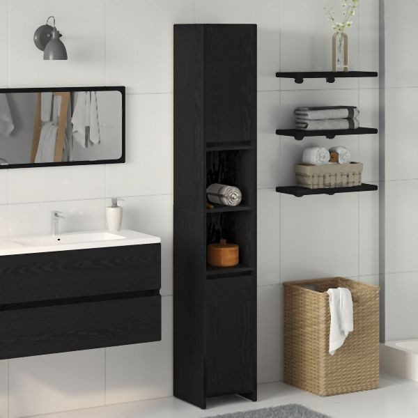 vidaXL Badezimmer Schrank Schwarz Eiche 30x30x183,5 cm Holzwerkstoff, 862505