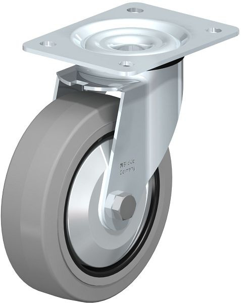 Blickle LE-POEV 160R-SG-FA Stahlblech-Lenkrolle mit Anschraubplatte, Elastik-Vollgummi, Grau, 383273