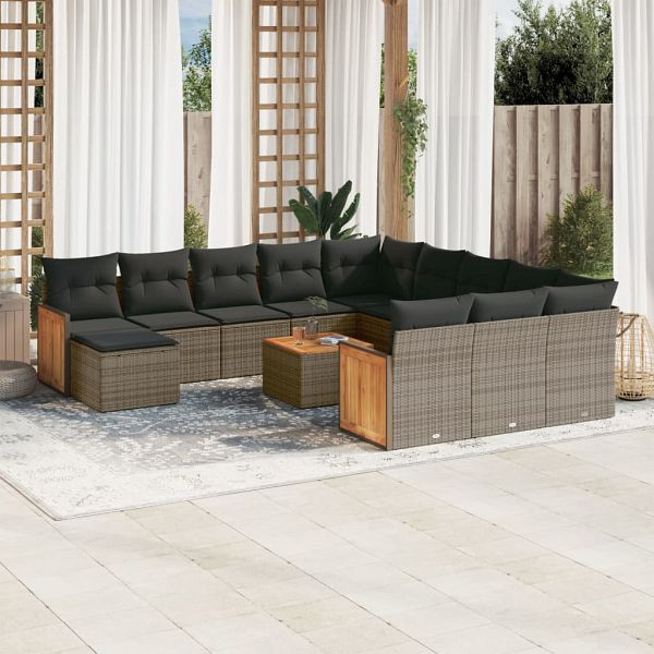 vidaXL 13-teilig Garten-Sofagarnitur mit Kissen Grau Poly Rattan, 3228272