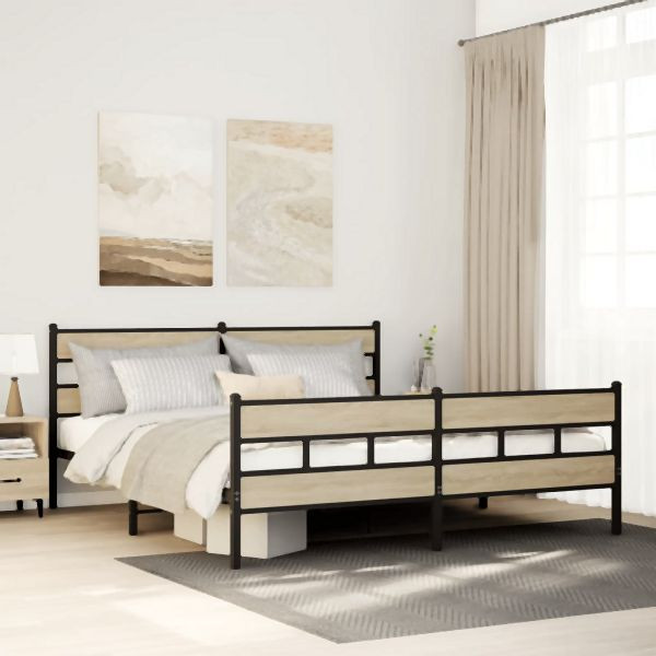 vidaXL Metallbett ohne Matratze Sonoma-Eiche 200x200 cm, 3308475