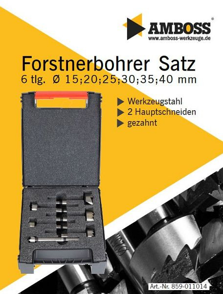 Amboss Werkzeuge Forstnerbohrer-Satz 6 teilig Ø 15 - 40 mm (5 mm Abstufung), 859-011014