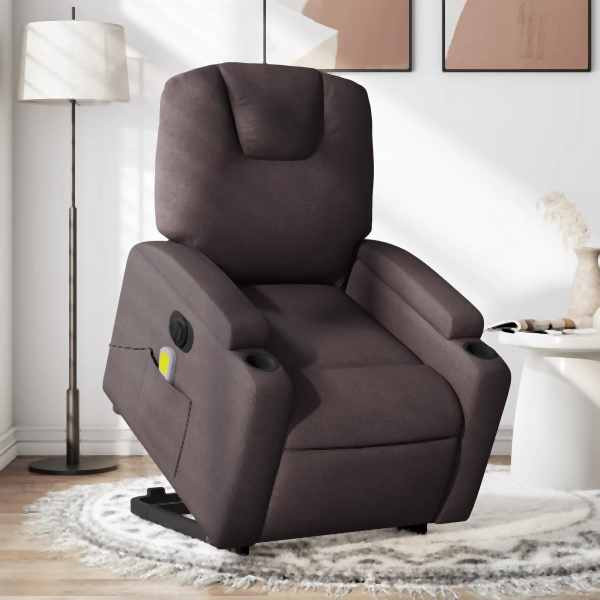 vidaXL Elektrischer Massagesessel mit Aufstehhilfe Dunkelbraun Stoff, 3204409