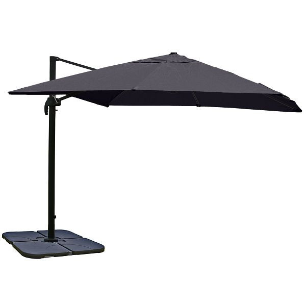 Mendler Gastronomie-Ampelschirm HWC-A96, 3,5x3,5m (Ø4,95m) Polyester/Alu 25kg, anthrazit, mit Ständer, drehbar, 65158+35661+122472