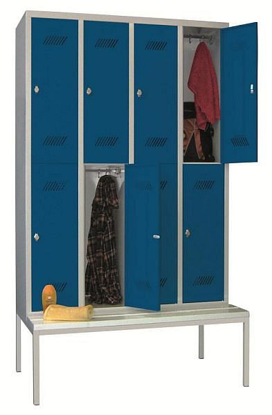 Pavoy Kleiderschrank mit Sitzbank 2150/500/1200, 4b x 2h, Zylinderschloss, Abteilbreite 300, PVC-Leisten, 60205-423-031-512