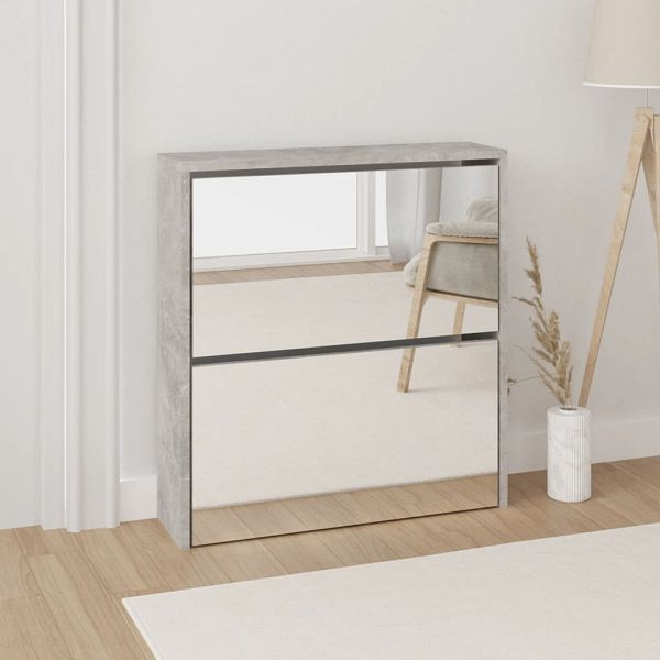 vidaXL Schuhschrank mit Spiegel 2 Fächer Betongrau 63x17x67 cm, 342630