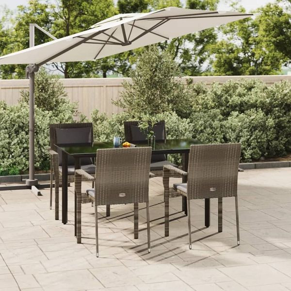 vidaXL 5-teilig Garten-Essgruppe mit Kissen Schwarz und Grau Poly Rattan, 3185115