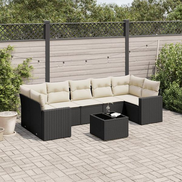 vidaXL 8-teilig Garten-Sofagarnitur mit Kissen Schwarz Poly Rattan, 3251073