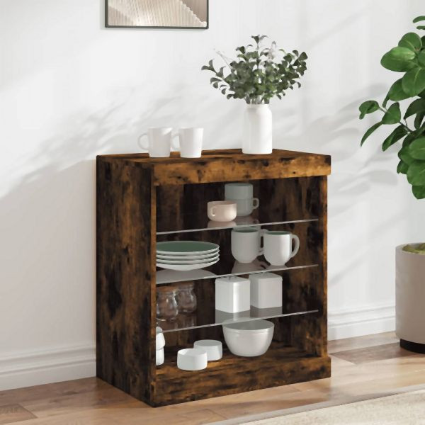 vidaXL Sideboard mit LED-Leuchten Räuchereiche 60,5x37x67 cm, 836697