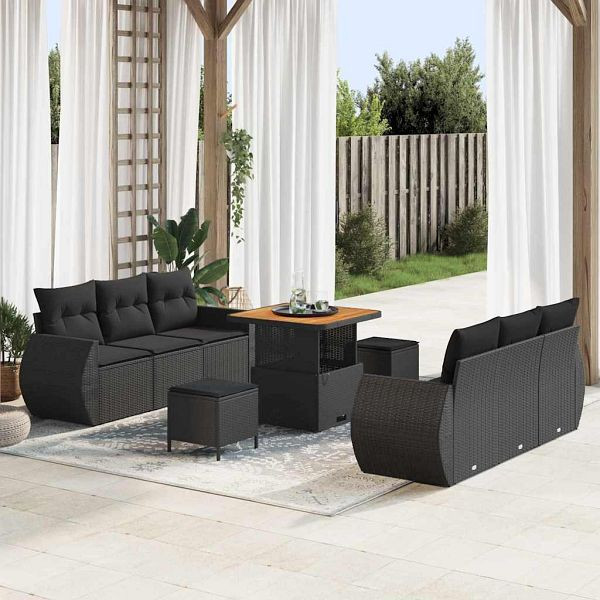 vidaXL Garten-Sofa-Set 9-teilig Schwarz Poly-Rattan, 3361824