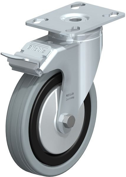 Blickle LKPA-VPA 125K-FI-FA Apparate-Lenkrolle mit Anschraubplatte & Feststeller, Vollgummi, Grau, 278523