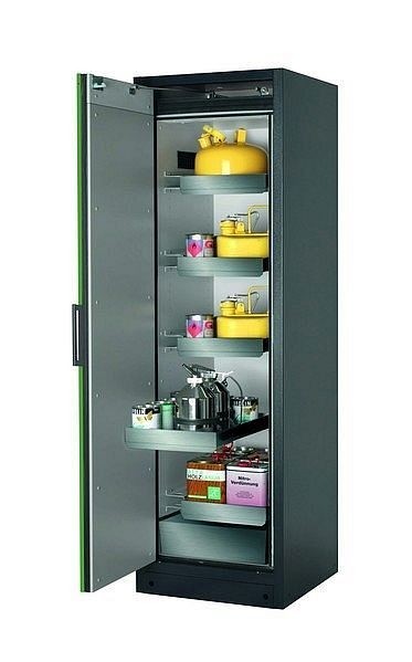 asecos Sicherheitsschrank Q-CLASSIC-90, Q90.195.060 in resedagrün RAL 6011 mit 4x Auszugswanne Standard (Edelstahl), 30072-048-30097