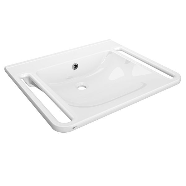 KWC Einzelwaschtisch, MEDCARE, MIRANIT, 650x150x550 mm, weiß, Überlauf, Griff, barrierefrei, 2030072426