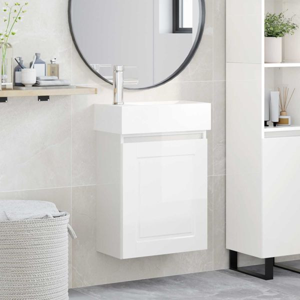 vidaXL Badezimmer Waschtischunterschrank mit Wasserhahn Hochglanz Weiß, 889505