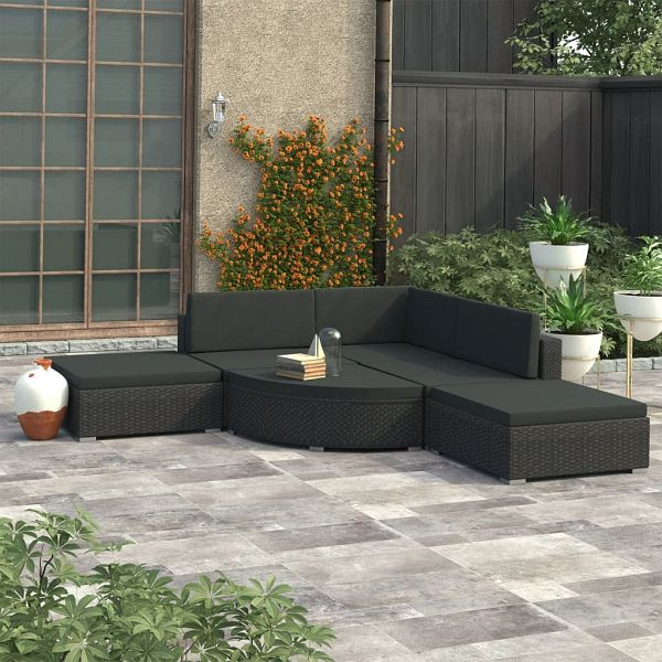 vidaXL 6-teilig Garten-Lounge-Set mit Auflagen Poly Rattan Schwarz, 46752