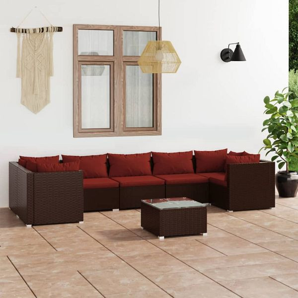 vidaXL 8-teilig Garten-Lounge-Set mit Kissen Poly Rattan Braun, 3101963