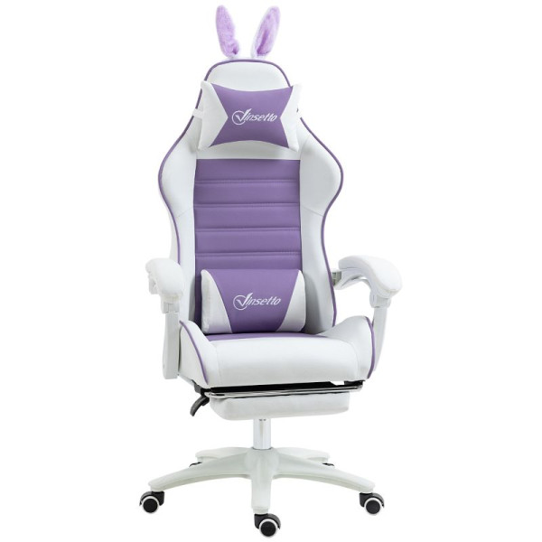 Vinsetto Gaming Stuhl Ergonomischer Gamer Stuhl mit Lendenwirbelstütze, Fußstütze Hasenohren Kopfkissen Violett, 921-621V00VT