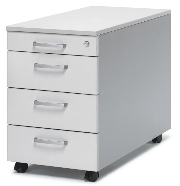 Deskin Rollcontainer CONCEPT LINE, Dekor lichtgrau, Korpus Alusilber, B 396 x H 595 x T 790 mm, 1 Materialschub Kunststoff, 3 Schübe, Schloss, 270260