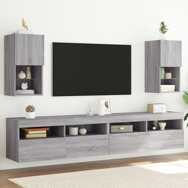 vidaXL TV-Schränke mit LED-Leuchten 2 Stück Grau Sonoma 30,5x30x60 cm, 836998