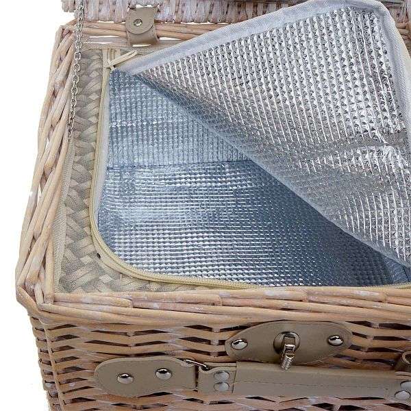 Mendler Picknickkorb-Set für 4 Personen, Picknicktasche + Kühlfach, Porzellan Glas Edelstahl, beige, 51416