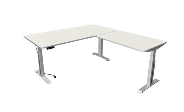 Kerkmann Sitz-/Stehtisch Move Professional, B 2000 x T 1000mm, Fuß silber mit Anbauelement 1200 x 800mm, elektrisch verstellbar 640-1290mm, Weiß, 10013310