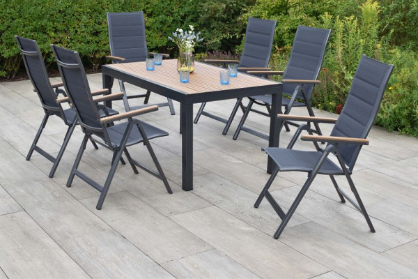 Merxx Toledo Set 7-teilig, 6 Klappsessel, 1 Tisch, 150 x 90 cm, Tischplatte aus Kunststoff in realistischer Holzoptik, 51120-309