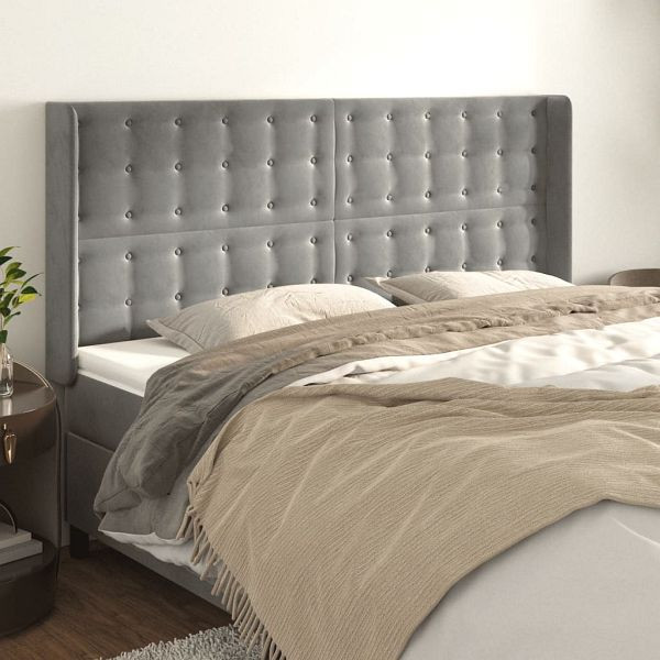 vidaXL Kopfteil mit Ohren Hellgrau 163x16x118/128 cm Samt, 3120068